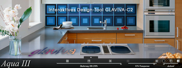 GLAVIVA ® GLAS-BEDRUCKUNG • Fotos - Ideen - Anregungen - Bilder - Beispiele als Design-Vorlagen zum Digitaldruck auf Glas • Fotodruck auf Glas von GLAVIVA ® C2-Design und Digitaldruck auf Glas in der Architektur • Interaktives Glas-Design-Tool • Kuechenrueckwand Aqua