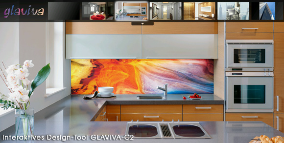 GLAVIVA ® GLAS-BEDRUCKUNG • Fotos - Ideen - Anregungen - Bilder - Beispiele als Design-Vorlagen zum Fotodruck auf Glas • Fotodruck auf Glas von GLAVIVA ® Design und Fotodruck auf Glas in der Architektur • Interaktives Glas-Design-Tool • Kuechenrueckwand 'Spiritual Wave'